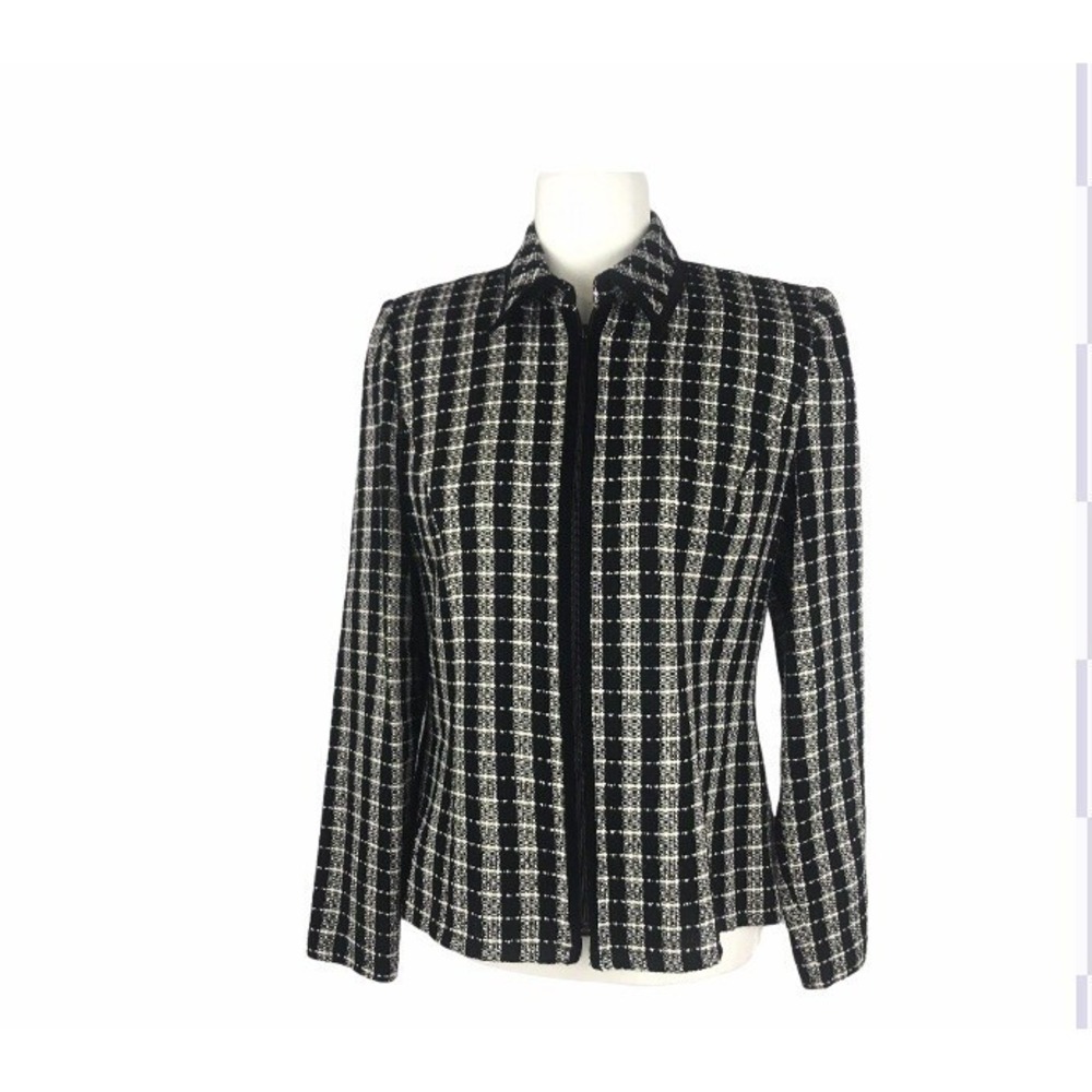 Plaza‎ South Women's  Petite Black White Tweed Blazer Zippered Tailored Sz 8